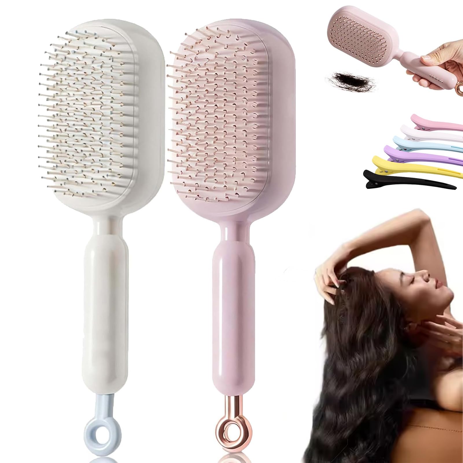 Pattern Retractable Comb Retractable Cushion Massage Comb Brush, Anti-Static Detangling Scalp ...