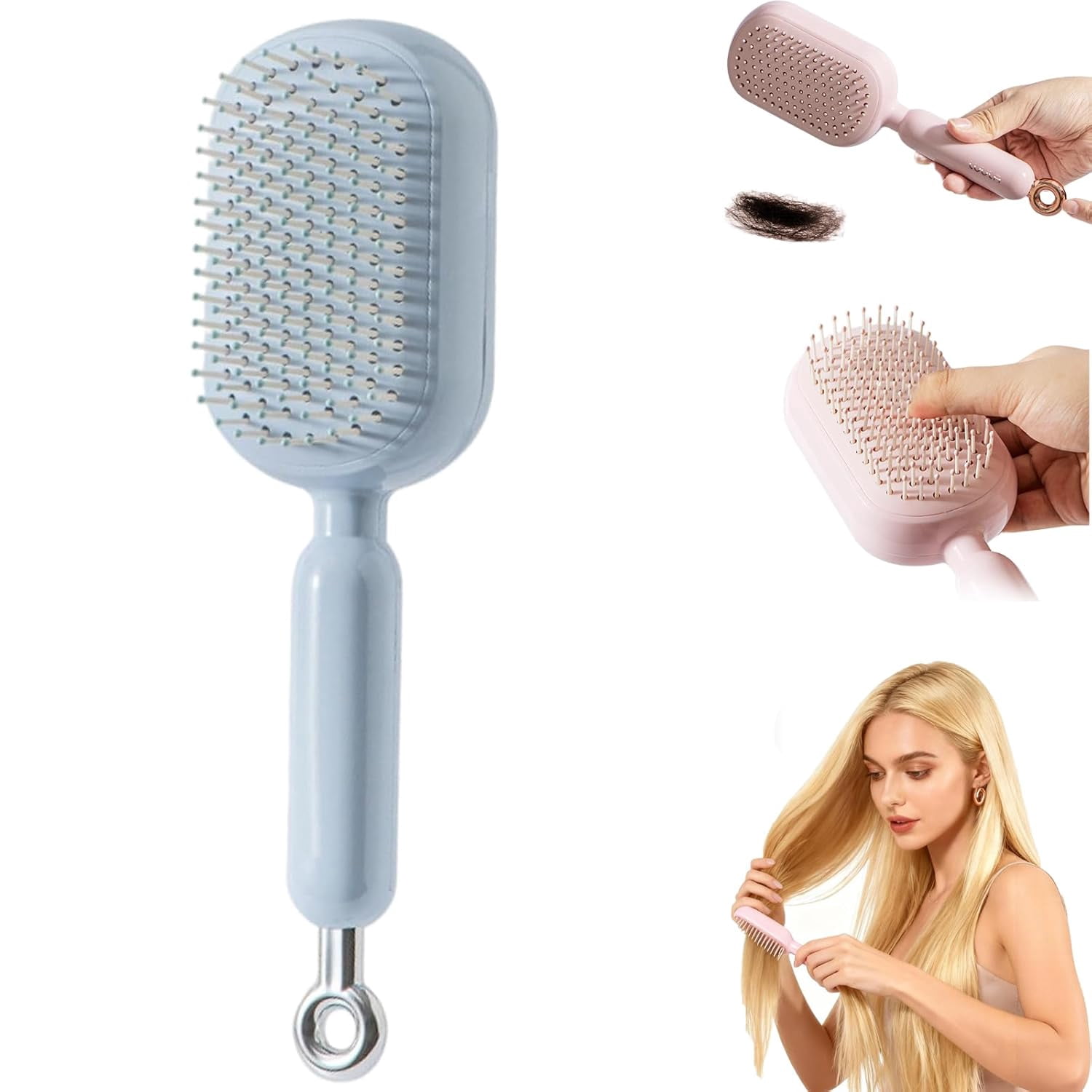 Pattern Retractable Comb Retractable Cushion Massage Comb Brush, Anti Static Self Cleaning Hair ...