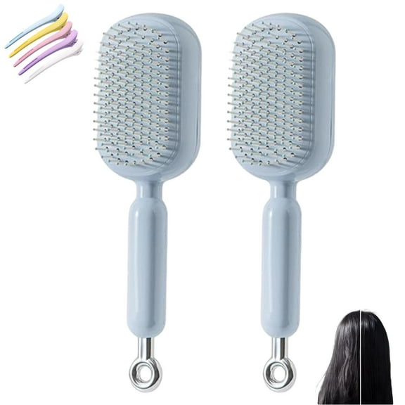 Retractable Cushion Massage Comb Brush, Anti Static Self Cleaning Hair Brush for Women Men All Types Home Travel Office School(2PCS Blue)