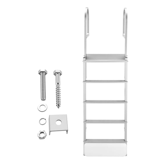 Retractable Dock Ladder 5 Step - Aluminum Boat Swim Ladder with Auto Lift, 500lbs Capacity, Adjustable Height for Pontoon, Lake, Pool & Marine Boarding