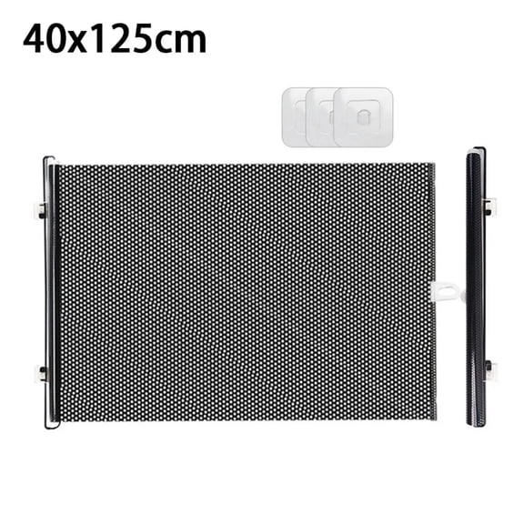 Retractable Dog Gate 125 cm Wide, Folding Pet Barrier with Universal Hooks, 40 cm Tall, Black, 1 Pack
