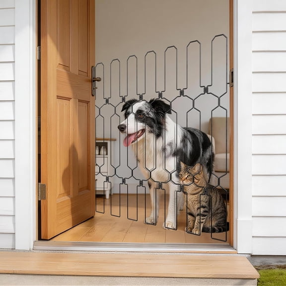 Retractable Dog Gate for Front Door, 35.4" Wide 30.7 Tall Safety Metal Pet Gate for Dogs When Opening, Easy Install Front Entry Dog Door Barrier