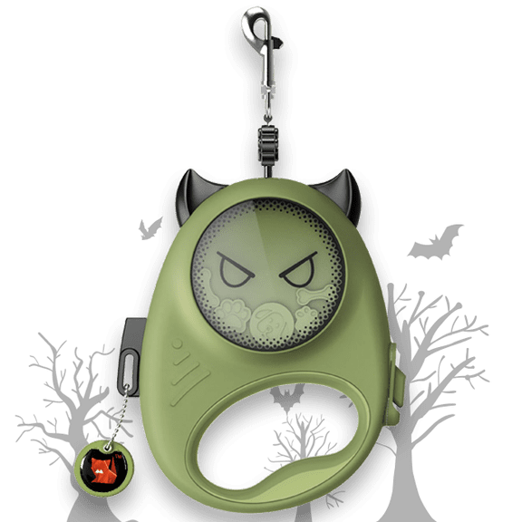 HamInWay Retractable Dog Leash, 13ft, Tangle-Free with Auto-Lock, Cheeky Imp Halloween Design, Green
