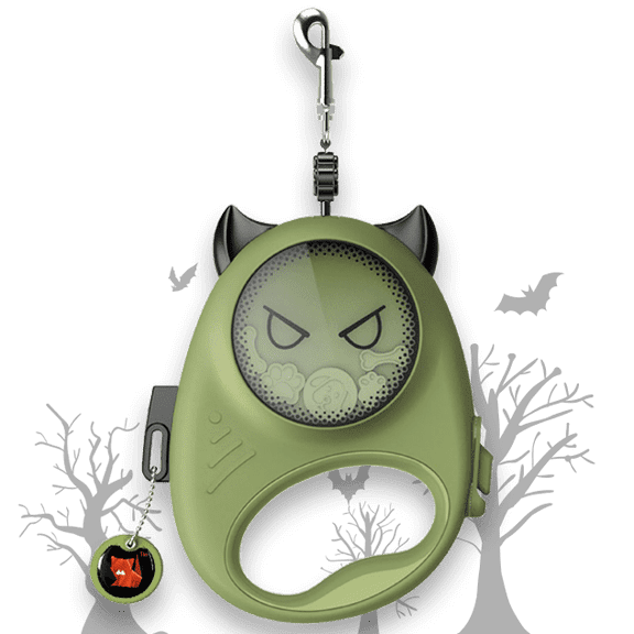 HamInWay Retractable Dog Leash, 13ft, Tangle-Free with Auto-Lock, Cheeky Imp Halloween Design, Green
