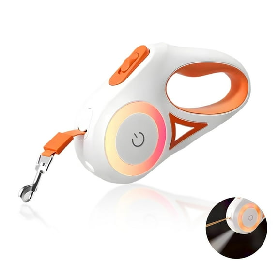 Retractable Dog Leash 16.4 FT with Padded Handle - Dog Leash for Small Dogs with Flashlight, 360°Tangle-Free Design with One-Handed Brake & Nylon Reflective Tape (Orange)