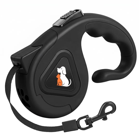 Retractable Dog Leash 16.4 Ft Heavy Duty With Strong Nylon Tape One Click Brake Lock Non Slip Grip For Small Medium Dogs Up To 55 Lbs, Black