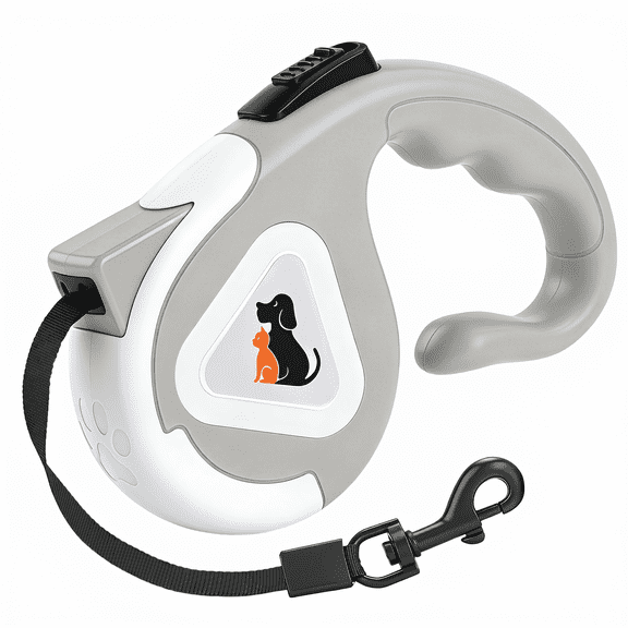 Retractable Dog Leash 16.4 Ft Heavy Duty With Strong Nylon Tape One Click Brake Lock Non Slip Grip For Small Medium Dogs Up To 55 Lbs, Gray