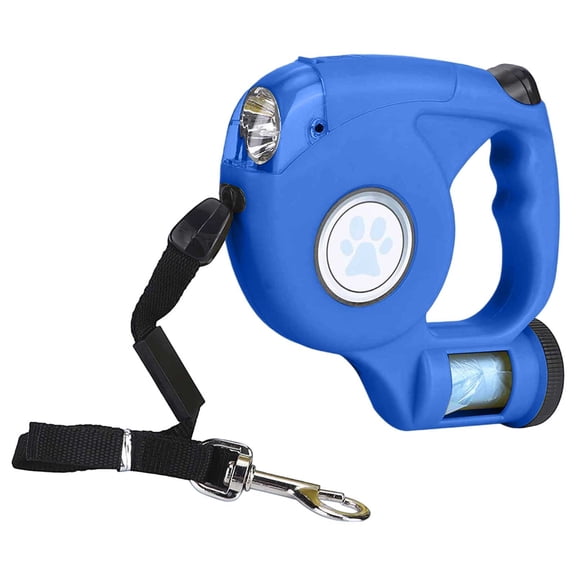 Retractable Dog Leash 3 in 1 with Flashlight and Poop Bag Dispenser, Automatic Self Locking Walking Leash for Medium Large Dogs, Anti Slip Handle Outdoor Pet Accessories, Pet Leashes, Blue
