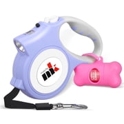 Retractable Dog Leash with LED Light 5m Extendable Dog Lead for Small Medium Puppis up to 25kgs, One-Hand Brake & Lock System, Ergonomic Handle - Purple