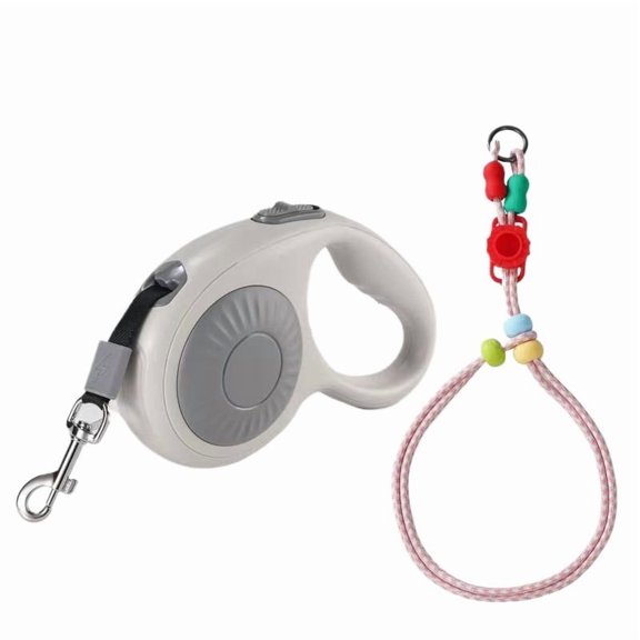 Retractable Dog Leash for Small to Medium Dogs | Anti-Slip Ergonomic Grip | 360° Knot-Free Nylon Tape | One-Hand Brake/Pause/Lock System, Gray(Retractable towing rope+collar)