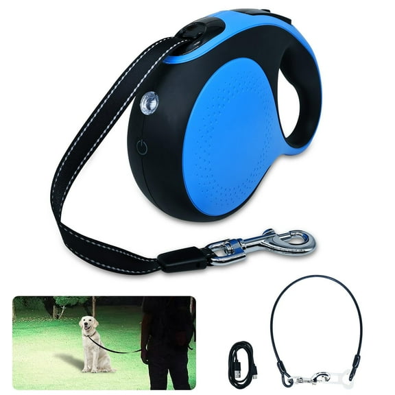 Retractable Dog Leash with Chew Proof Cable,16Ft Heavy Duty Dog Leash for Small Medium Large Dogs up to 110lbs(16ft LED Blue)