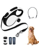 Retractable Dog Leash with Chew Proof Cable,26Ft Heavy Duty Dog Leash for Medium Large Dogs up to 110lbs,360°No Tangle,One-Handed Brake,Pause,Lock(White)