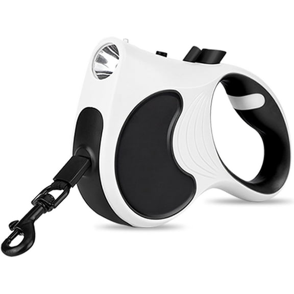 Retractable Dog Leash with Flashlight, 16ft Dog Walking Leash for Small Dogs up to 55 lbs 360° Tangle-Free Nylon Lead Anti-Slip Handle - White