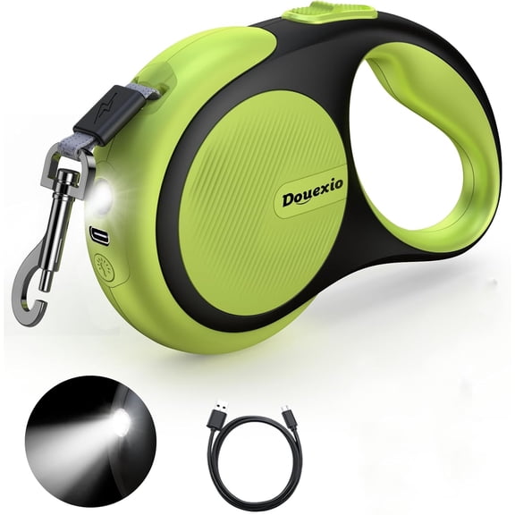 Retractable Dog Leash with LED Flashlight, Douexio Upgrade 3 in 1 Dog Leash Retractable for Small Medium Dogs Up to 66 lbs, 16ft, Anti-Slip Handle