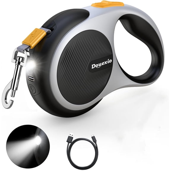 Retractable Dog Leash with LED Flashlight, Douexio Upgrade 3 in 1 Dog Leash Retractable for Small Medium Dogs Up to 66 lbs, 16ft, Anti-Slip Handle
