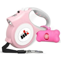 Retractable Dog Leash with Light 15 Poop Bags, Dispenser 16ft Extendable Dog Walking Leash for Small Dogs up to 55 lbs, Non-Slip Handle -Light Pink
