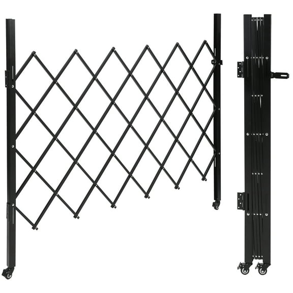 Retractable Double Folding Gate with 360° Rolling Casters - Heavy-Duty Steel Construction for Home and Industrial Security