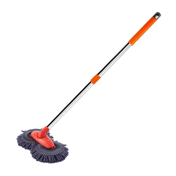 Retractable Double Head Car Wash Brush with 360° Rotating Head - Long Handle Scratch-Free Cleaning Kit with Chenille Microfiber Mop Heads, Safe for Paint & Windows