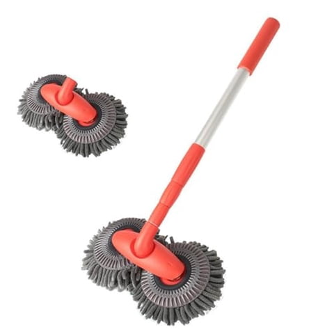 Retractable Double Head Car Wash Brush 360 Rotating Long Handle Car Cleaning Kit Brush Chenille Microfiber Car Wash Mop Not Hurt Paint Scratch Free((Single Set + 1 Spare Brush Head)