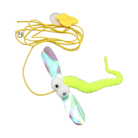 Retractable Dragonfly Cat Toy with Bell, Hanging Self-Play Interactive Teaser for Kittens, Adjustable Elastic Rope with Adhesive Hook, Fluorescent Green