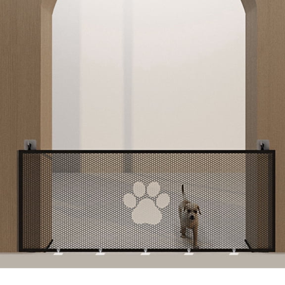 Retractable Drill-Free Pet Gate - Transparent PVC Adjustable Barrier for Doors/Stairs, Anti-Climbing Net with Pet Door, Lightweight Easy-Clean Fence for Cats & Dogs