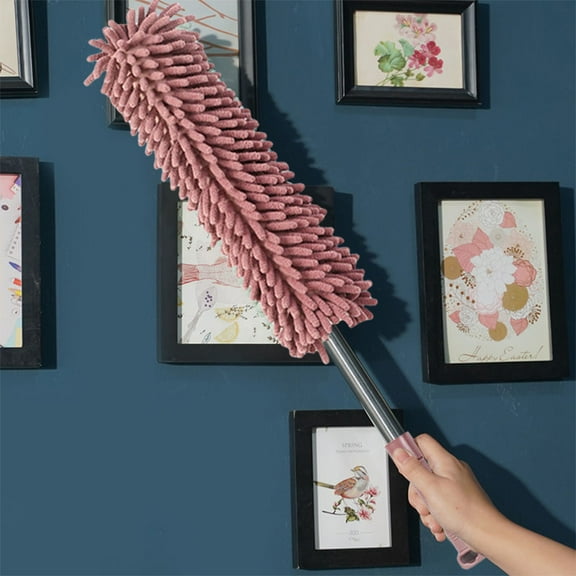 Retractable Dusting Duster for Ceiling Fan Furniture | Adjustable 23.6-39.4in | Soft Cotton Linen Fiber | Sturdy Grip | Multi-Surface Cleaning Tool | 1 Piece | Coffee Beige Blue Khaki