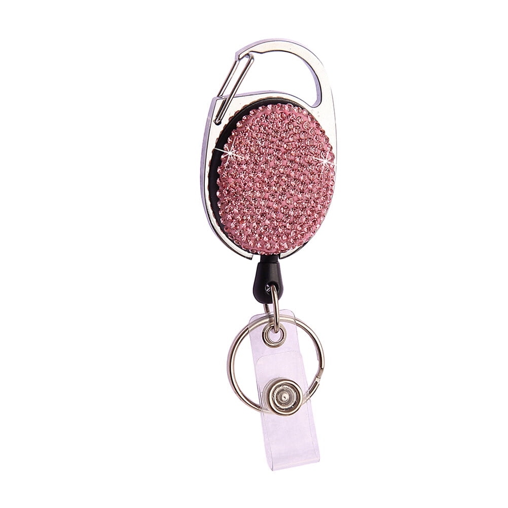 Retractable Ellipse Badge Clips Rhinestone ABS Straps ID Cards Badge