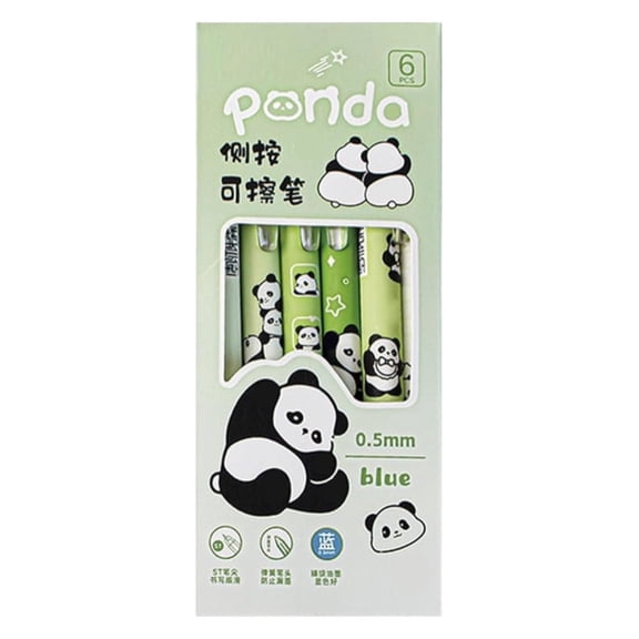 Retractable Erasable Gel Pens, 0.5mm Panda Design Pens with Blue Ink for Smooth Writing