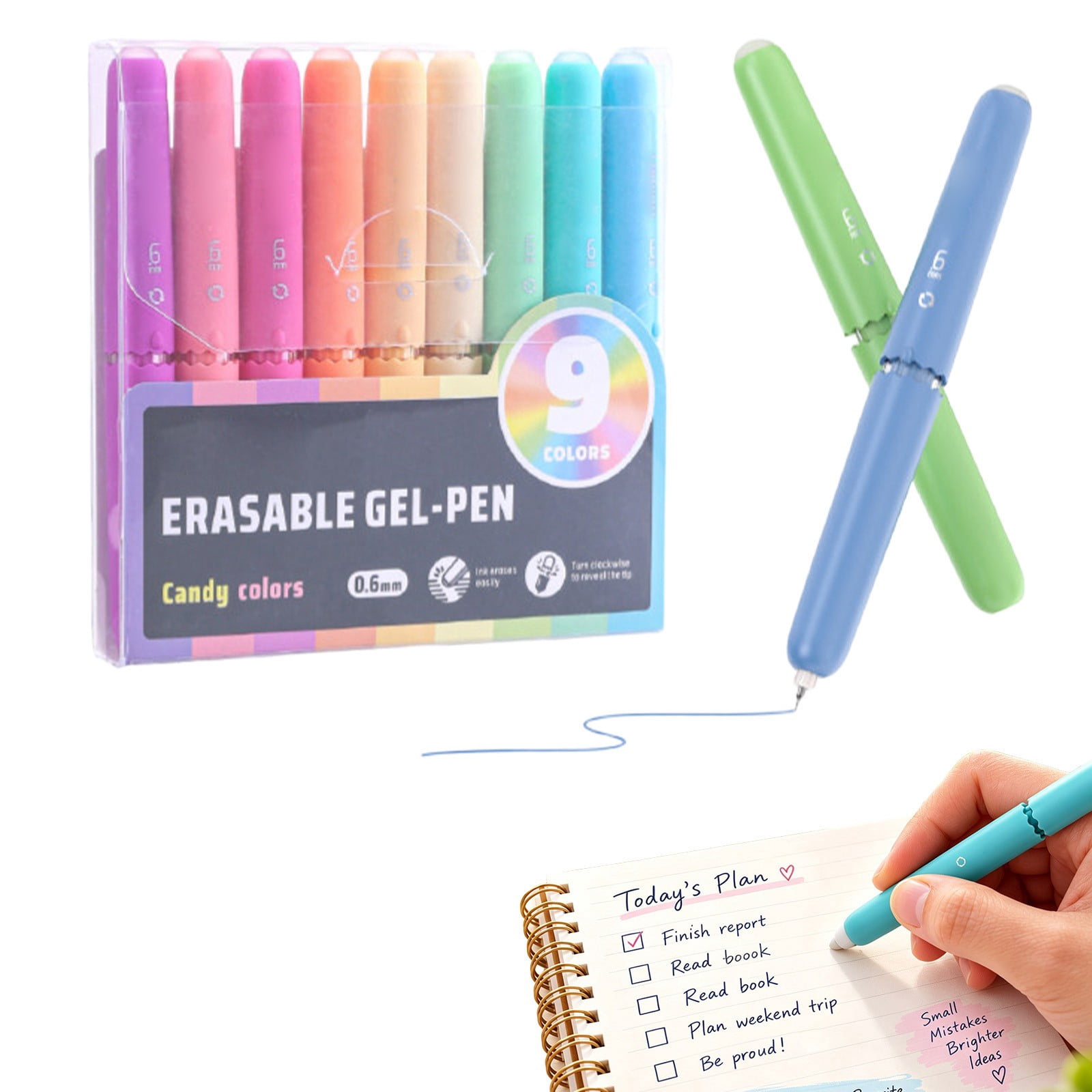 Retractable Erasable Gel Pens, 9-Color Multicolor Egg Shaped Erasable ...