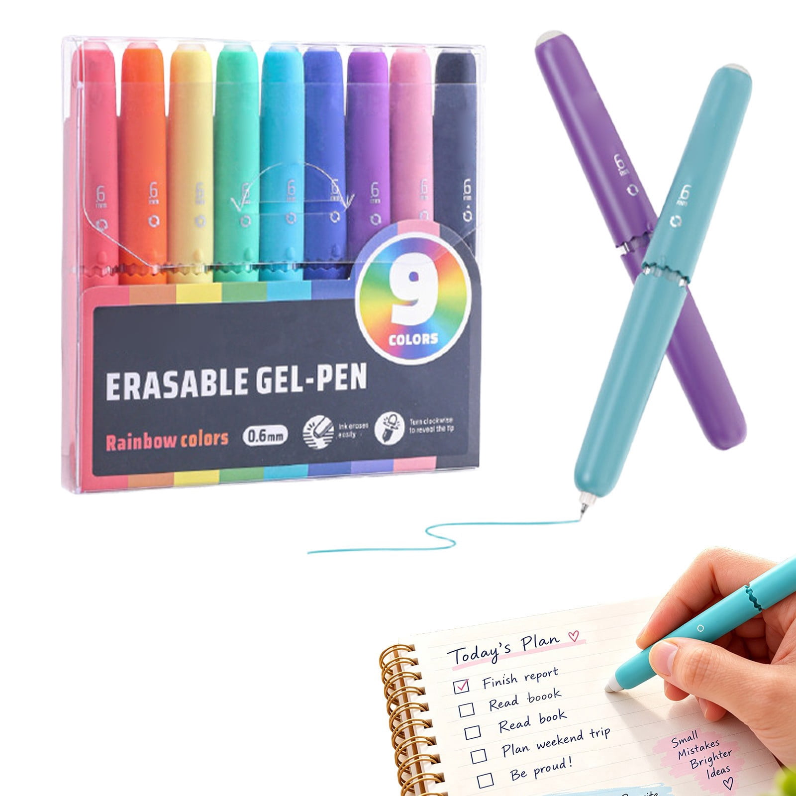 Retractable Erasable Gel Pens, 9-Color Multicolor Egg Shaped Erasable ...