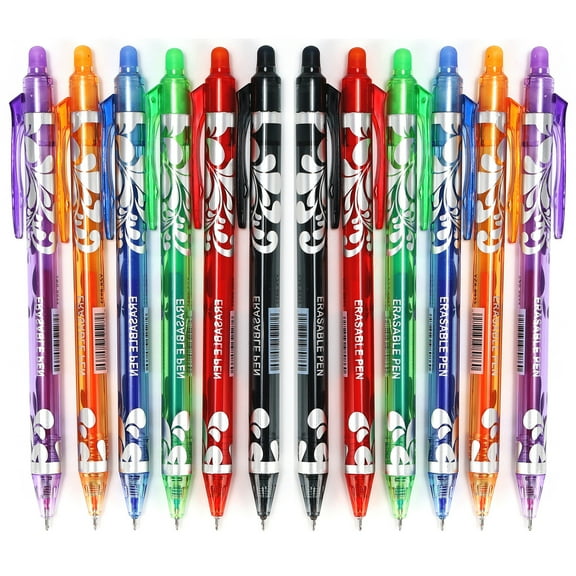Retractable Erasable Gel Pens Clicker, 12pcs Gel Pens Quick Dry Ink Pens, Fine Point 0.5mm, Assorted Color Inks for Drawing Writing