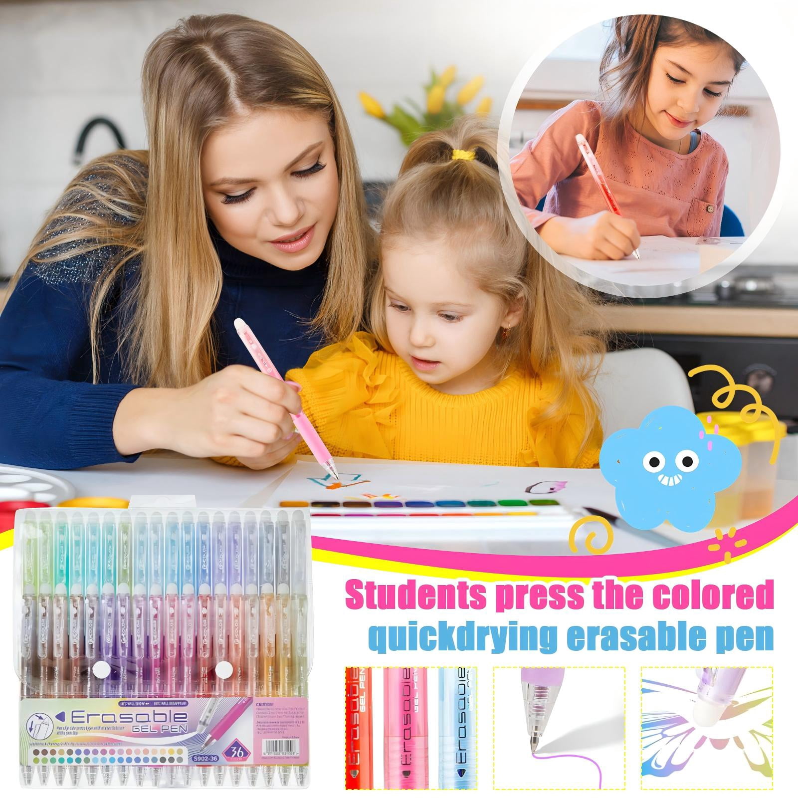 Retractable Erasable Gel Pens, Quick Drying Colored, Pack of 36 Count, For Students Daily Writing Drawing