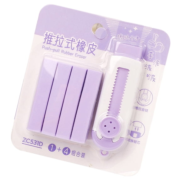 Retractable Eraser Refillable Sliding Pencil Eraser with 4 Eraser Refills Easy Erasing Rubber Eraser for Writing Drawing