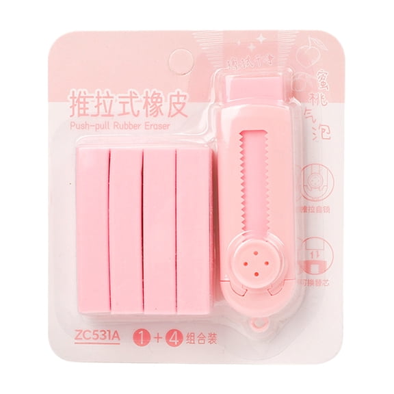 Retractable Eraser Refillable Sliding Pencil Eraser with 4 Eraser Refills Easy Erasing Rubber Eraser for Writing Drawing
