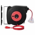 thumbnail image 1 of Retractable Extension Cord Reel 50 FT, Heavy Duty 14AWG/3C SJTOW Power Cord w/ Lighted Outlet, 13 Amp Breaker, 180° Swivel for Wall/Ceiling Mount, 1 of 6