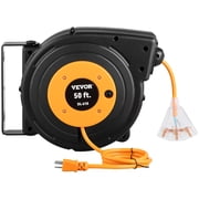 Retractable Extension Cord Reel 50FT 14AWG/3C SJTOW Cable with Lighted Triple Tap, 13A Circuit Breaker, Auto Retract, 180  Swivel Wall/Ceiling Mount, UL Certified, Indoor/Outdoor Power Supply Use