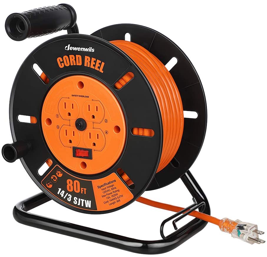 Retractable Extension Cord Reel, 80FT Heavy Duty Open Cord Reel for