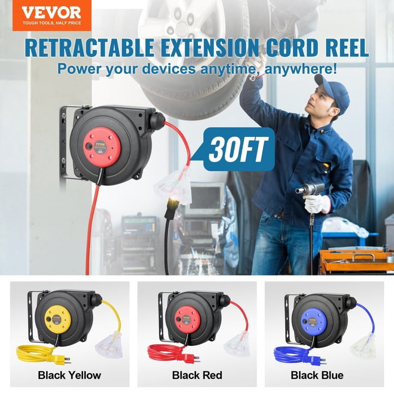 Retractable Extension Cord Reel Power Cord Reel 30FT 16AWG/3C