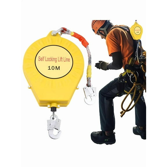 Retractable Fall Protection Lanyard, 32ft/10m Industrial Safety Line with Alloy Steel Hook & Nylon Rope for Roof Work 330lbs Capacity