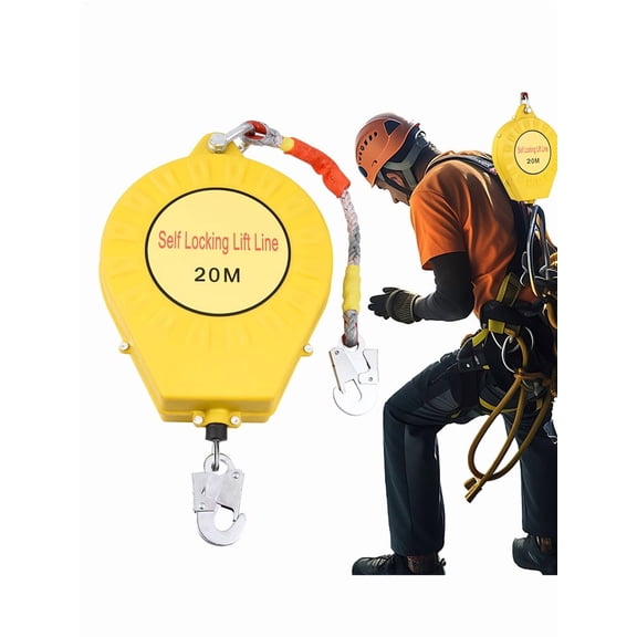 Retractable Fall Protection Lanyard, 65ft/20m Industrial Safety Line with Alloy Steel Hook & Nylon Rope for Roof Work 330lbs Capacity
