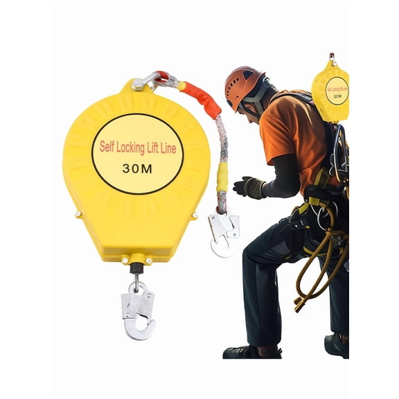 Retractable Fall Protection Lanyard, 98ft/30m Industrial Safety Line with Alloy Steel Hook & Nylon Rope for Roof Work 330lbs Capacity