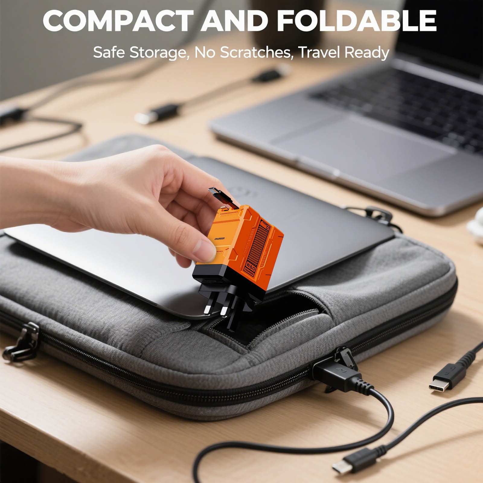 Retractable Fast Charger 120W 2-in-1 Wall Charger with Built-in Cable Foldable Travel Charging Adapter for Phones Tablets Laptops