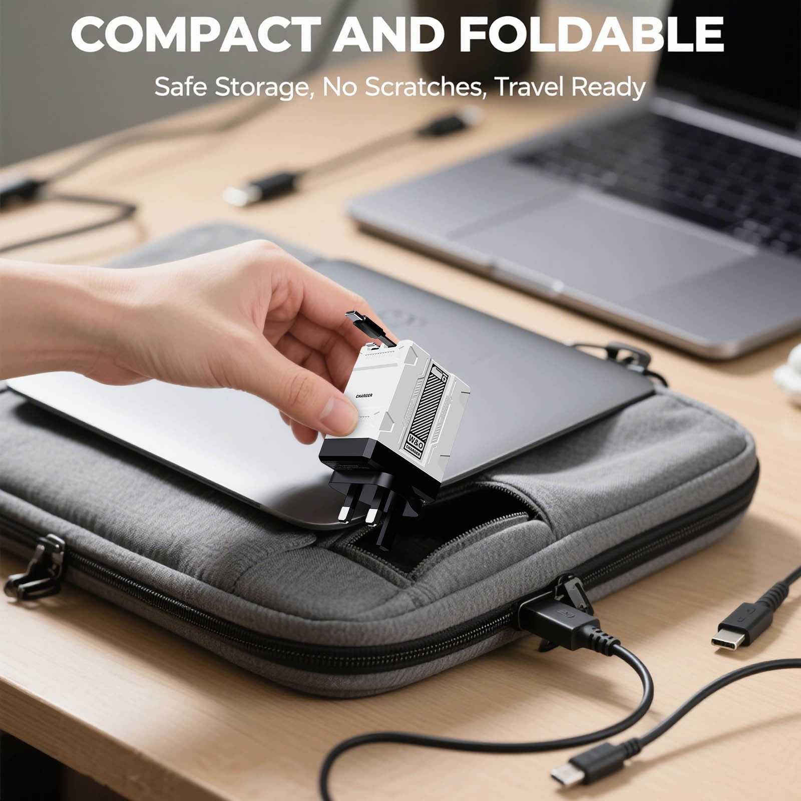 Retractable Fast Charger 120W 2-in-1 Wall Charger with Built-in Cable Foldable Travel Charging Adapter for Phones Tablets Laptops