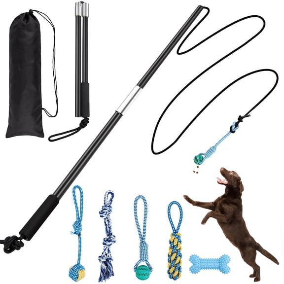 Retractable Flirt Pole for Dogs with Rope Chewing Stick, Outdoor Chase Toys