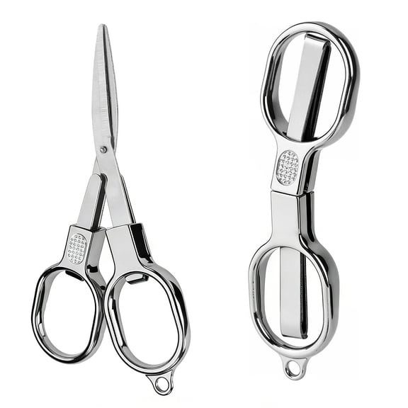 Retractable Folding Scissors, Small Travel Scissors, Stainless Steel Foldable Scissors, Mini Pocket Scissors for Outdoor Fishing, Paper Cutting, Sewing DIY, Safe and Anti Rust,Silver,4.5x2.3"