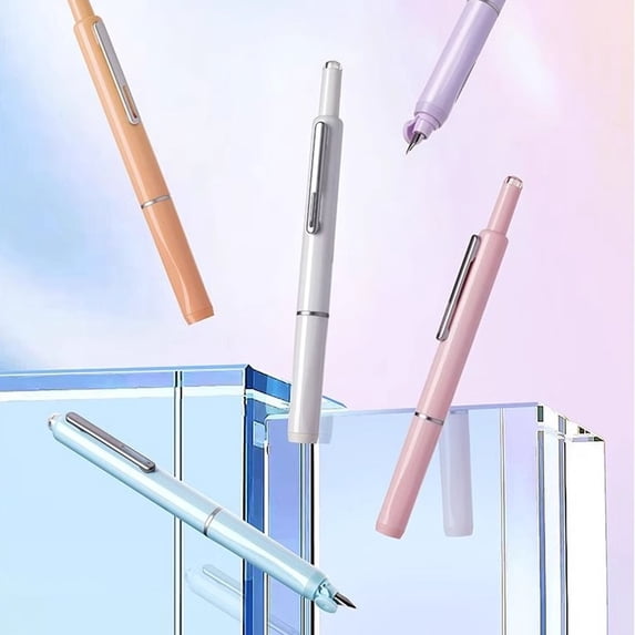 Retractable Fountain Pen 0.38mm Extra Fine Nib Transparent Refillable Smooth Writing