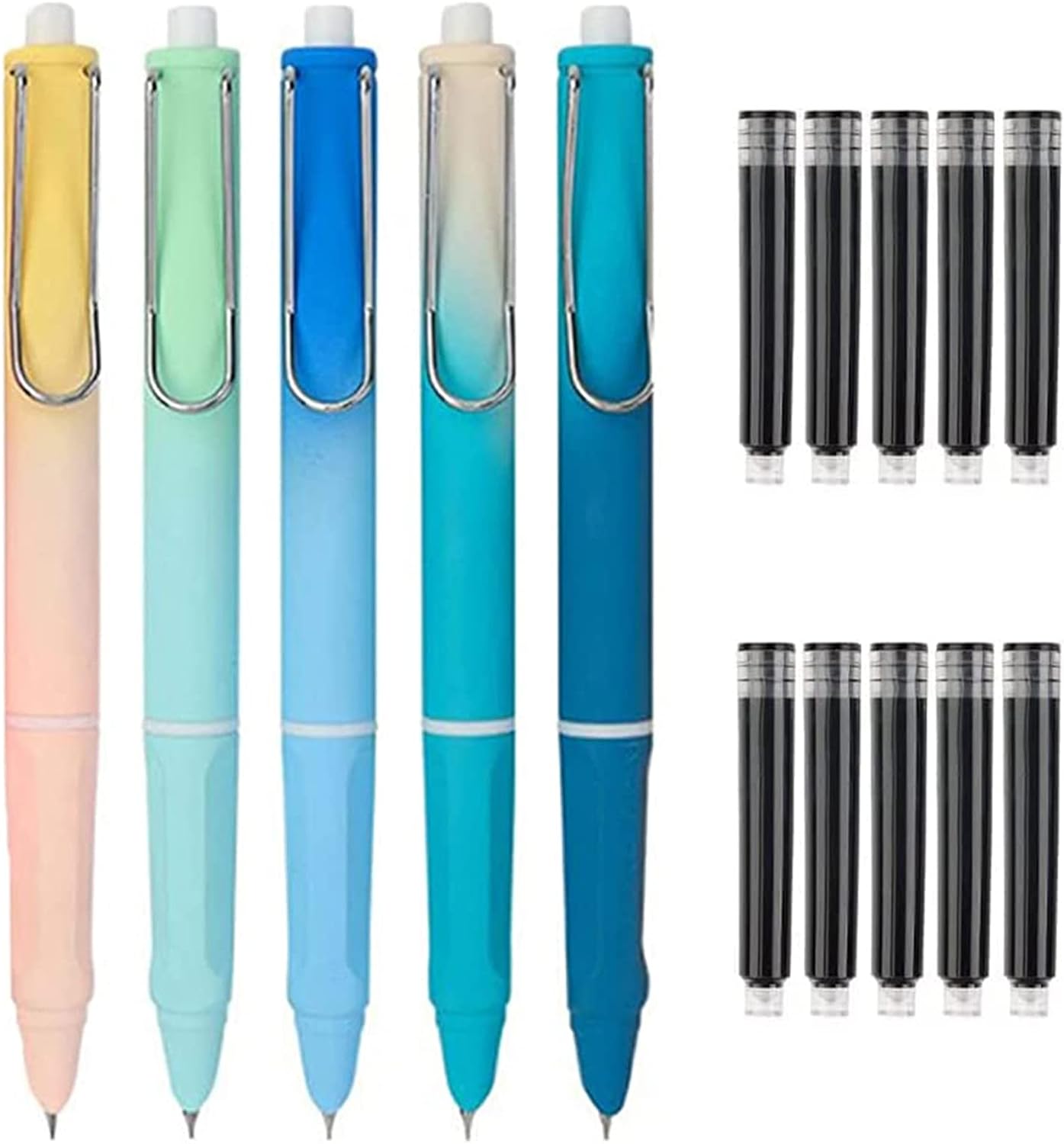 Stylo-plume Rétractable 0.38 Mm - 5 Cartouches D'encre Bleue Rechargeables Incluses, Transparent, écriture Fluide - 4