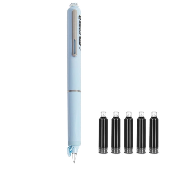 Retractable Fountain Pen Fine Nib Medium Nib with 5 Black Ink Cartridges Signature Pen No Leaking Smooth Writing for Gift