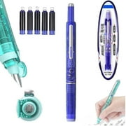 Retractable Fountain Pen, Fountain Pen Retractable: 0.38mm Blue&Blue Ink Transparent Barrel, Includes 5 Refillable Ink Cartridges for Smooth Writing No Leaking