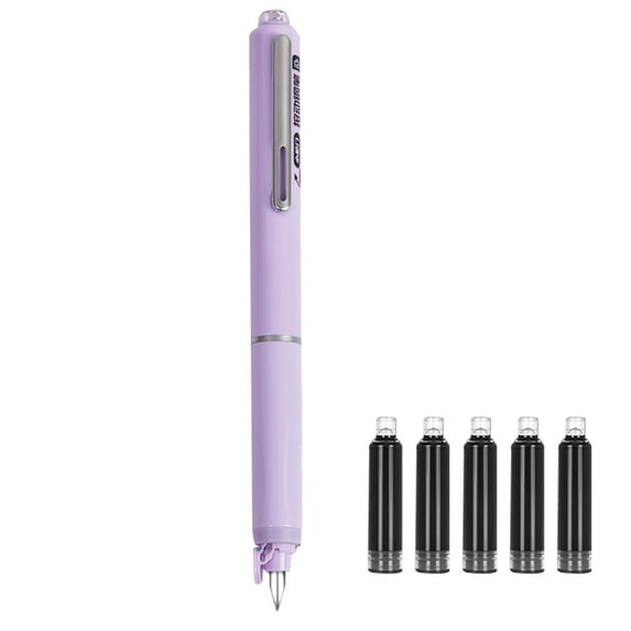 Retractable Fountain Pen with Comfort Grip and 5 Refillable Ink Cartridges Smooth Writing Tool for Students 5.3 inches